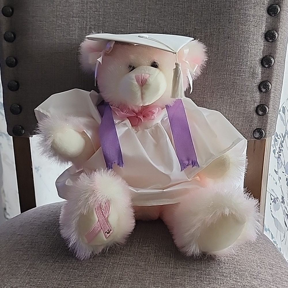 HTF Build-a-bear Breast Cancer Pink Bear in Graduation outfit